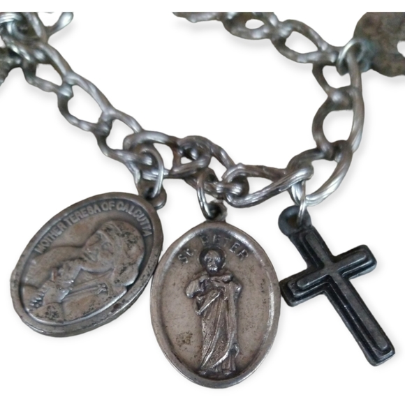 Hand Crafted Repurposed Vintage Religious Relic Mother Theresa Charm Bracelet - Picture 7 of 13